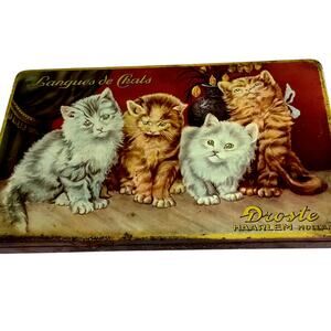 1965 Droste Chocolate Confectionery Tin 7W x 4D x 3-4H, Langues de Chats Kittens